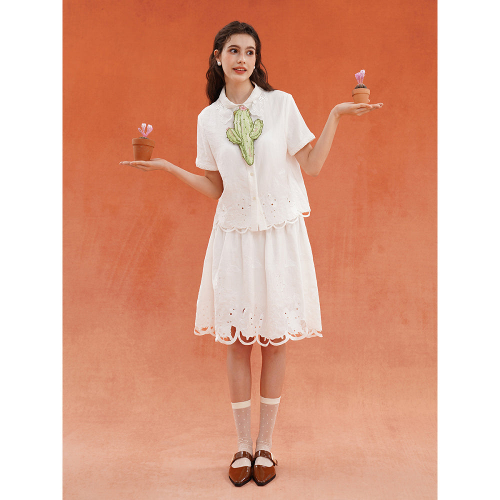 サボテンと花の刺繍ネクタイ - Light Green