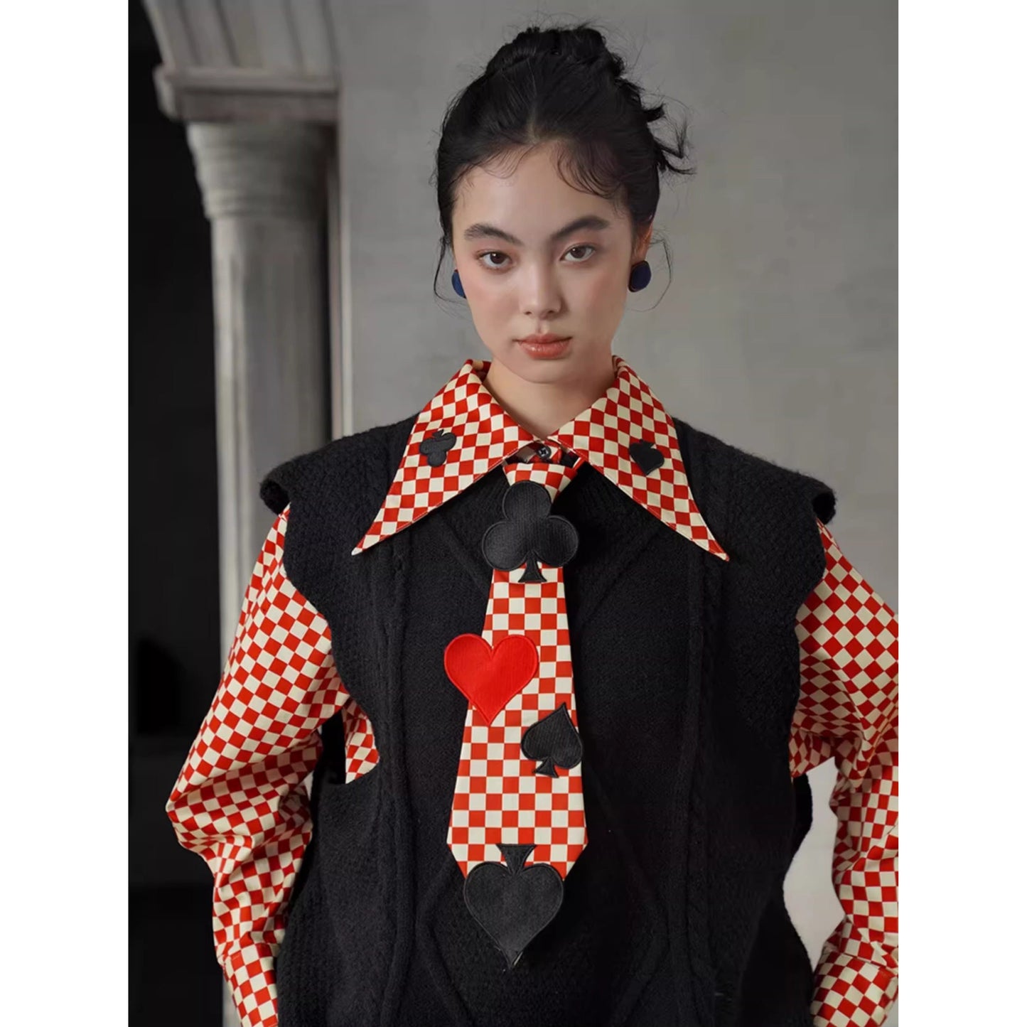 トランプのマークの刺繍ネクタイ - Checked