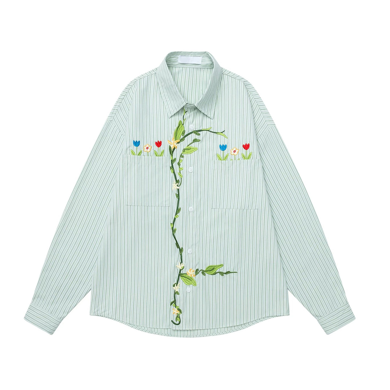 草花の刺繍ブラウス - Asparagus Green