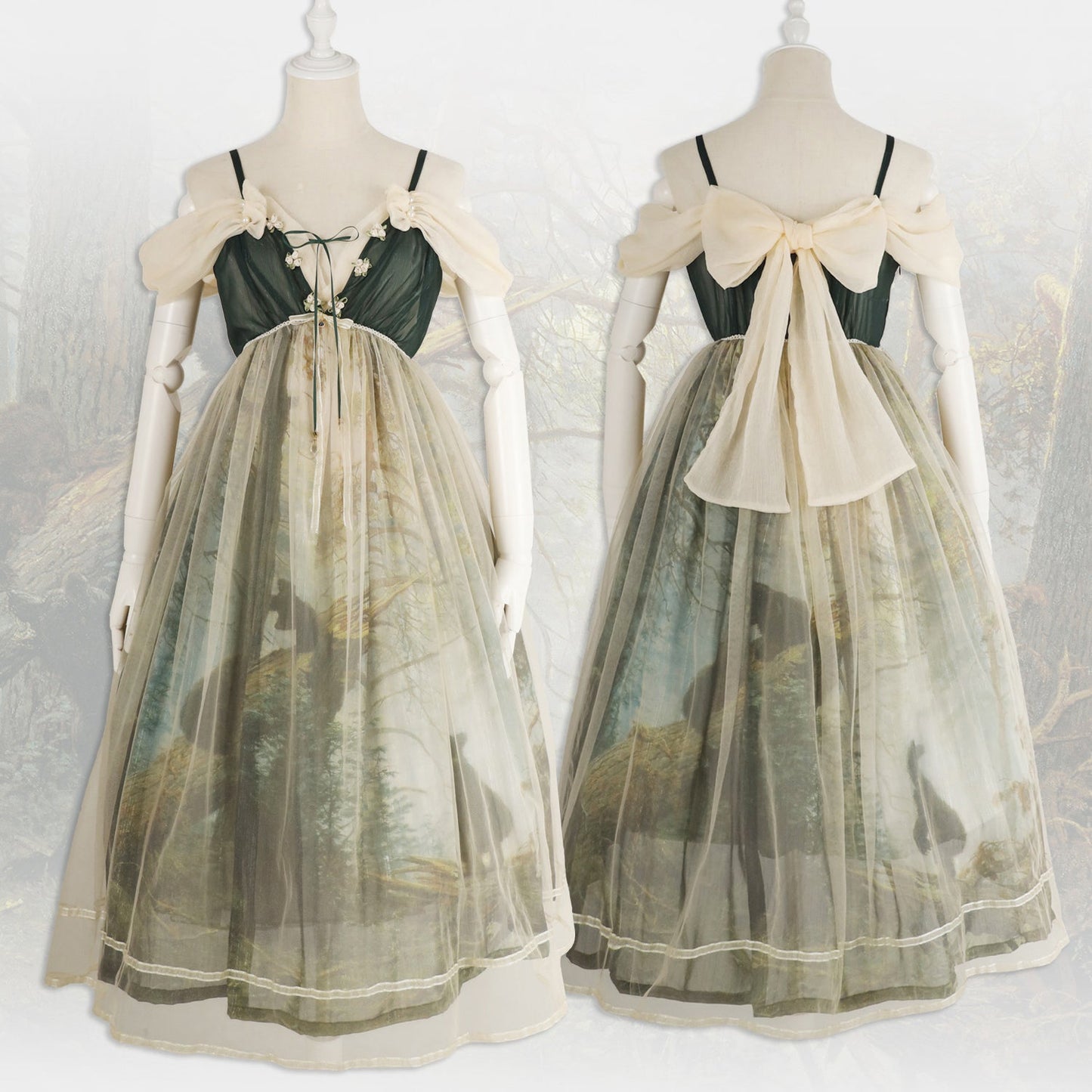 鬱蒼とした森の油彩画ジャンパースカート