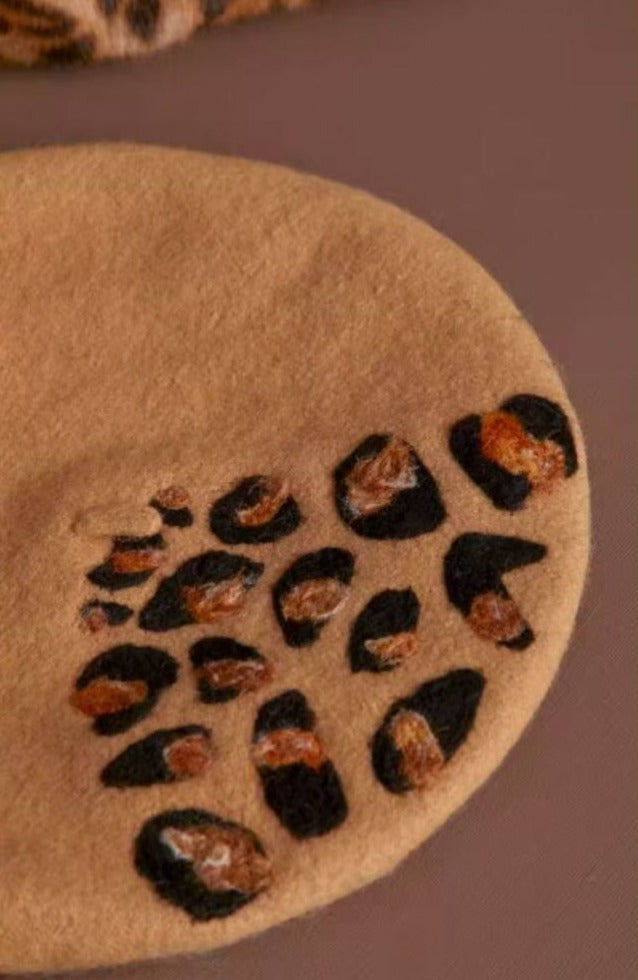 leopard wool felt beret