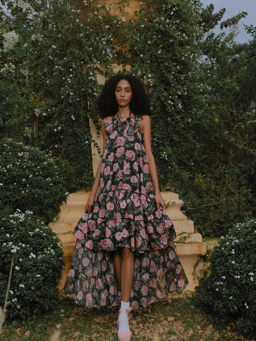 high waist irregular sexy and elegant printed long dress