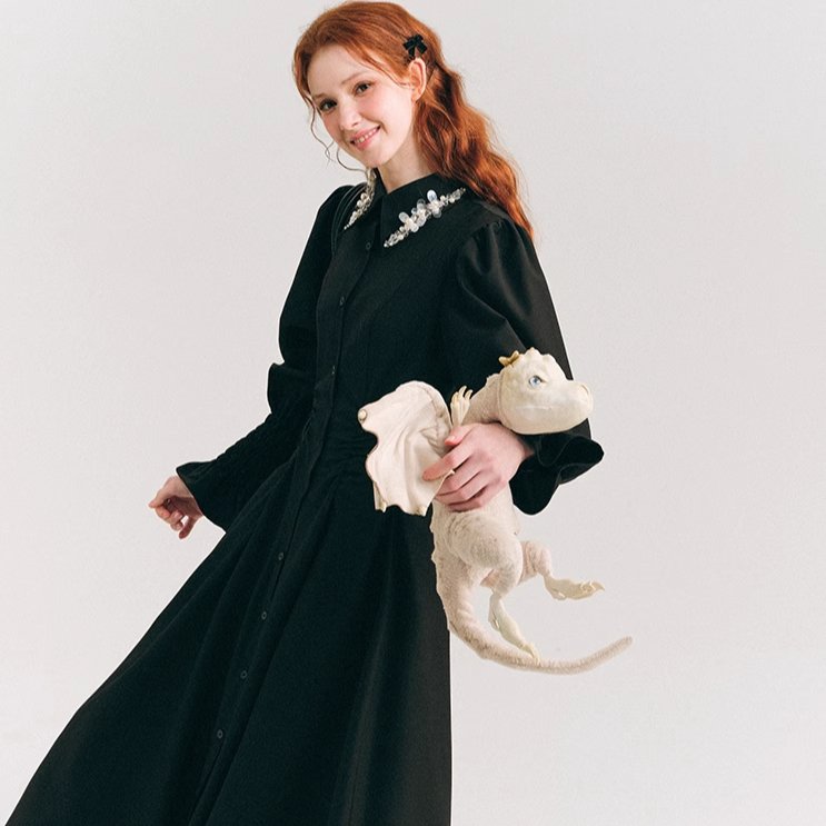 Petal Tear Flowers Waist Skirt French Shirt Dress