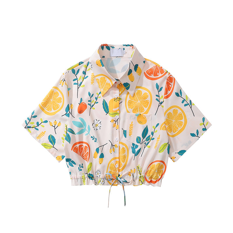 檸檬と果実と花柄ショートシャツ