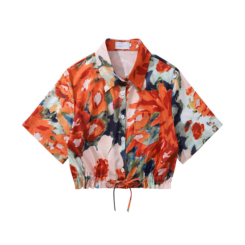 花群集の抽象画ショートシャツ