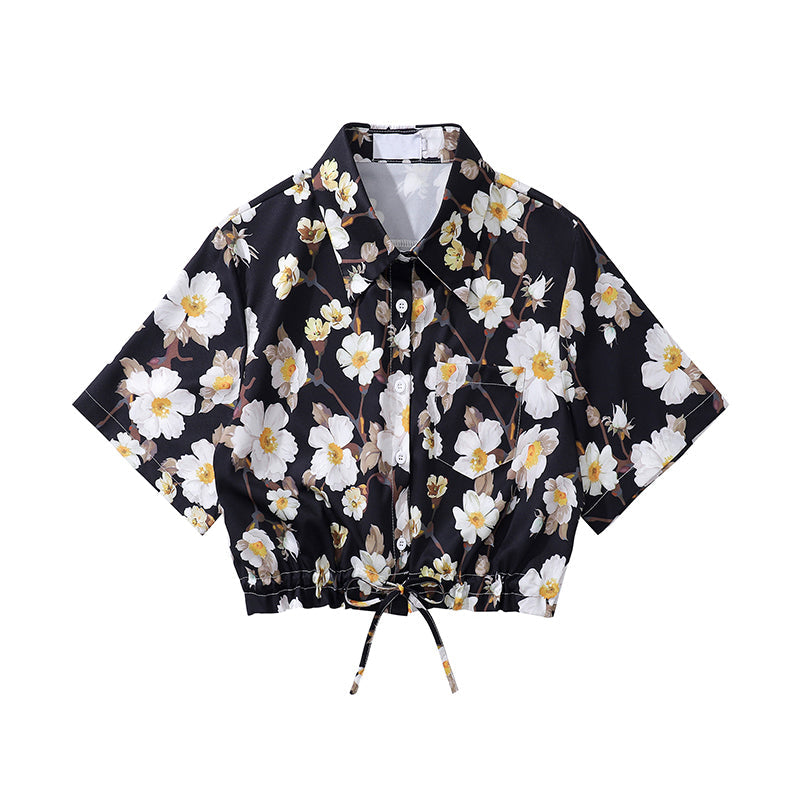 漆黒の夜の秋桜ショートシャツ