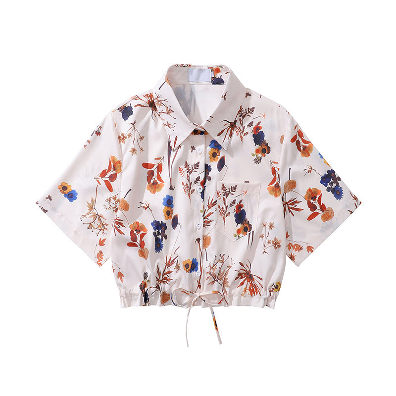 植物の花絵画ショートシャツ