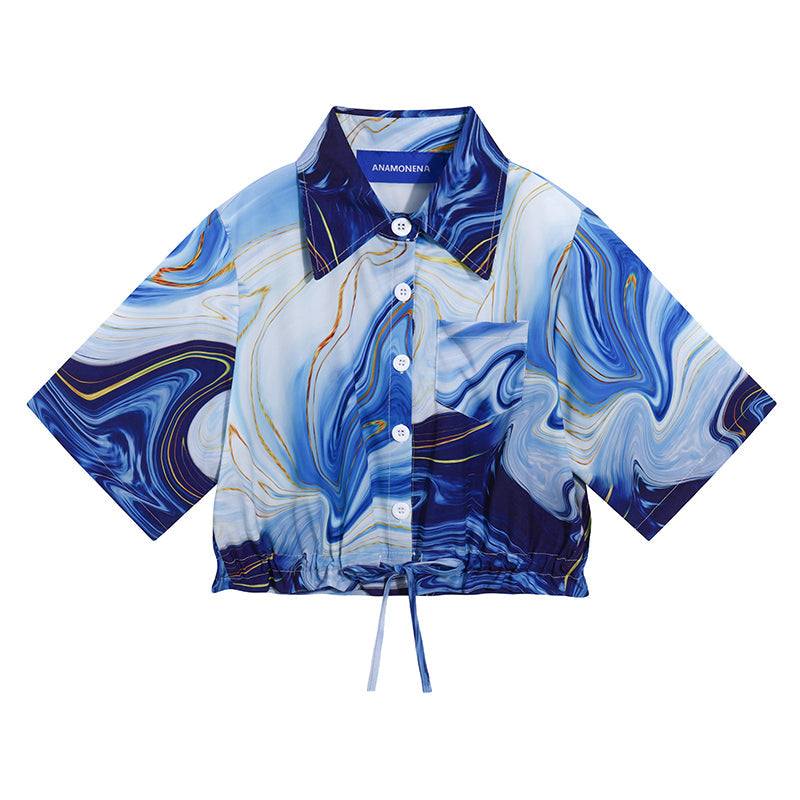 群青の抽象画ショートシャツ