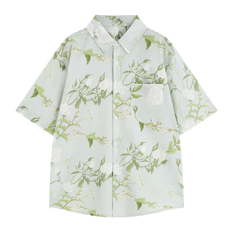 蕾咲く薔薇柄シャツ