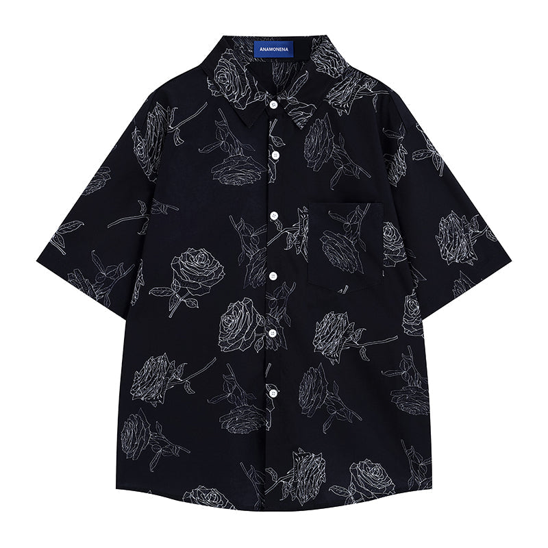 黒薔薇の線画シャツ