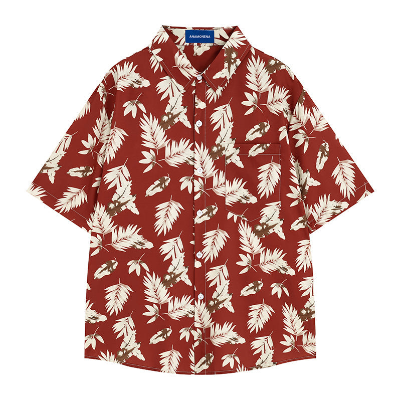 赤銅の木の葉柄シャツ