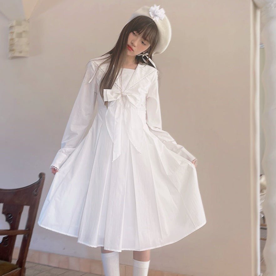 long sleeve sailor dress Alive Pleated Sailor Collar Mini Dress White
