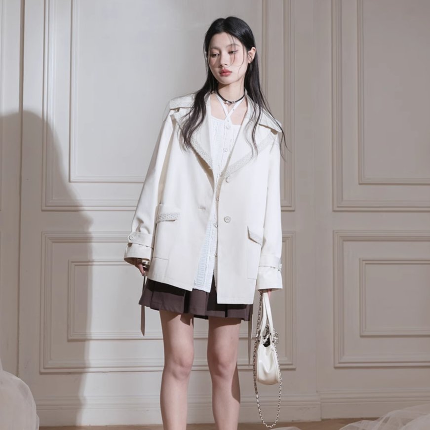 White shirt square collar lace-up waist shirt