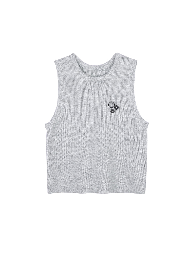 Wool Vest Button Round Neck Pullover Sweater Vest
