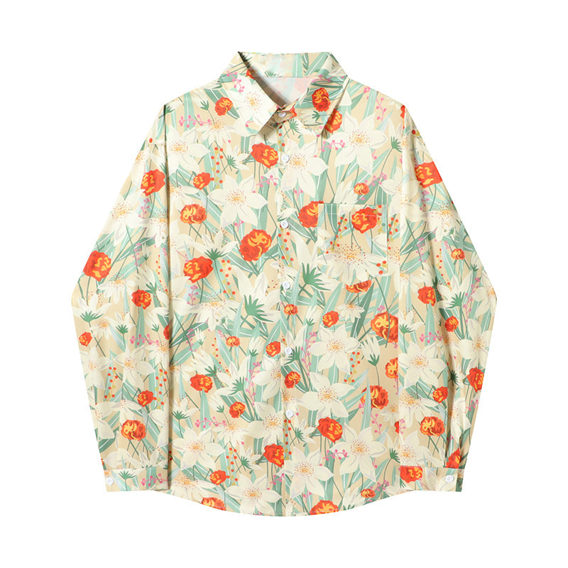 百合の花の日本画シャツ