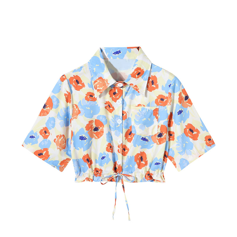 ヒナゲシの花柄ショートシャツ