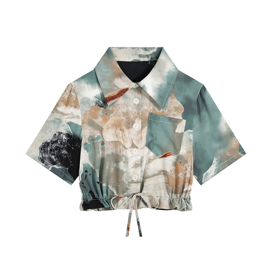 油彩の抽象画ショートシャツ