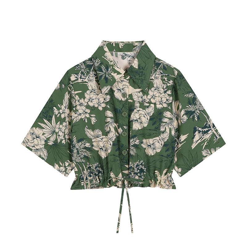 ハイビスカスの花柄ショートシャツ