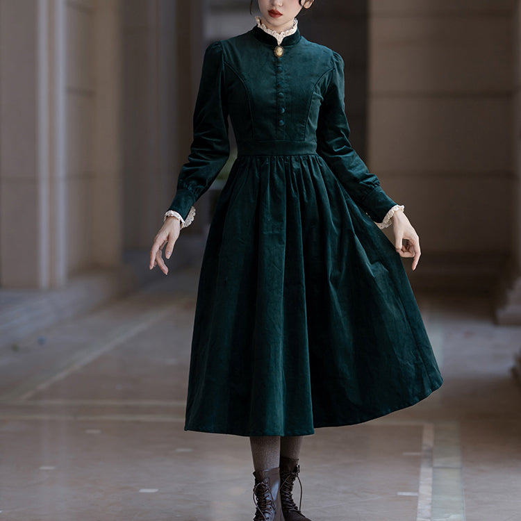 Dark green lady's corduroy dress remulia Dark green lady's corduroy dress remulia