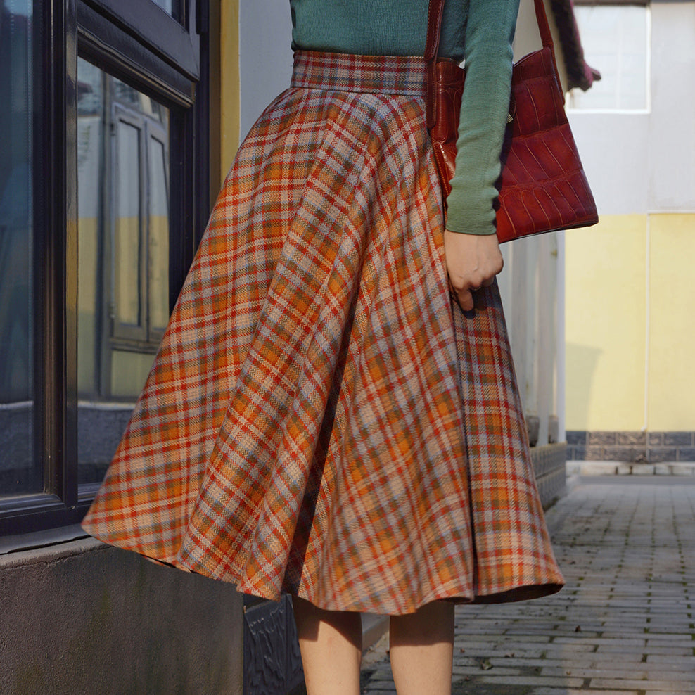 Orange green plaid skirt sale