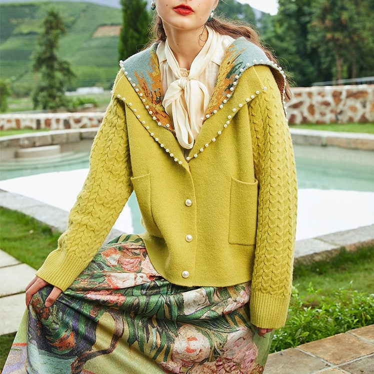 Starry night and vase sunflower sweater cardigan – remulia