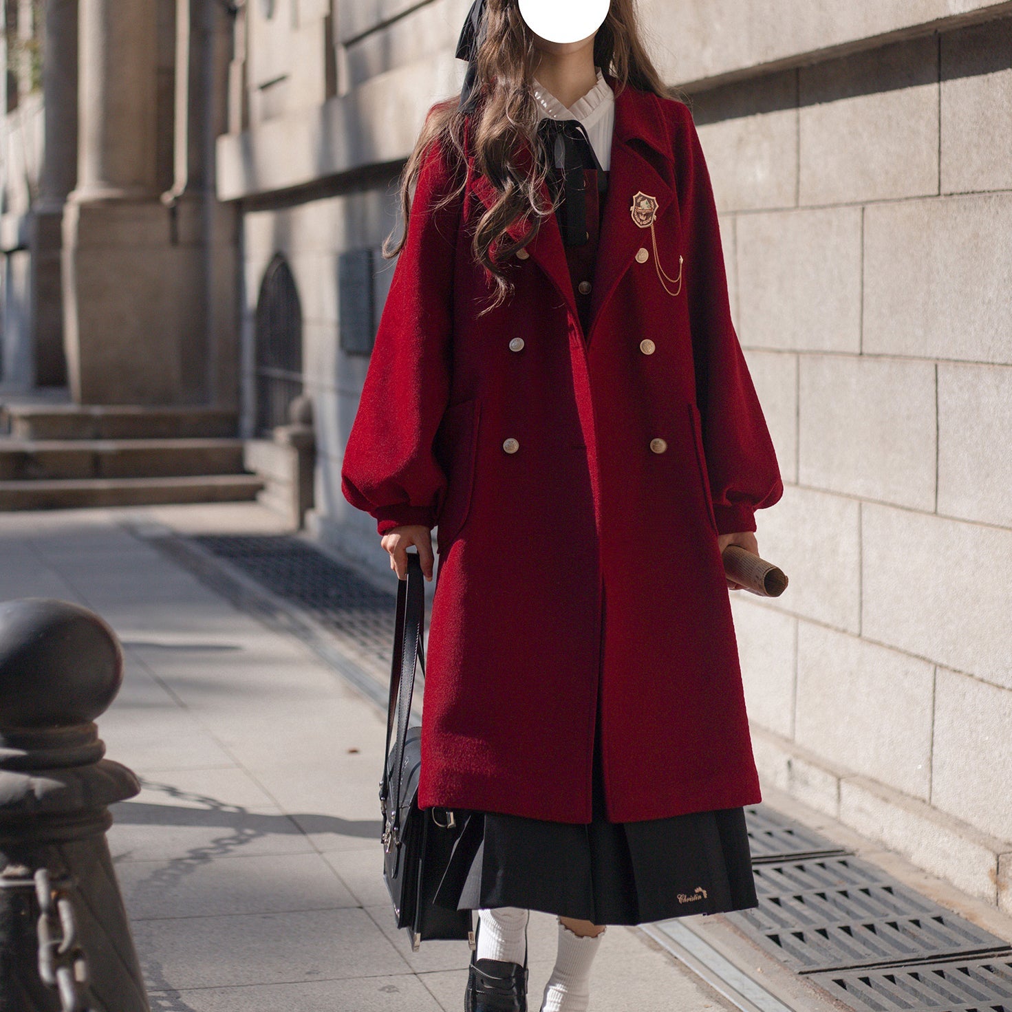 人気直売 綿真珠ボタンを挟んだラシャコート秋冬女装学院の風人形襟