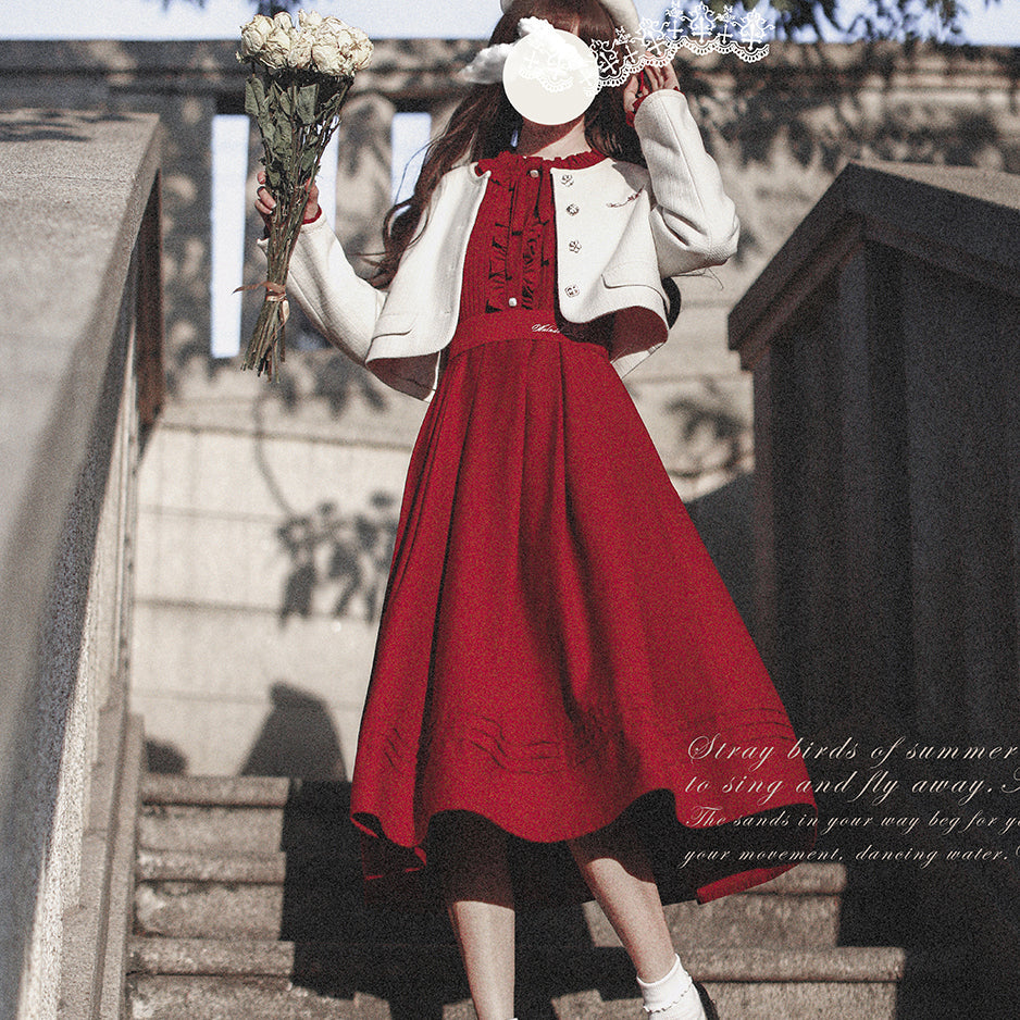 Crimson literary girl dress & short jacket