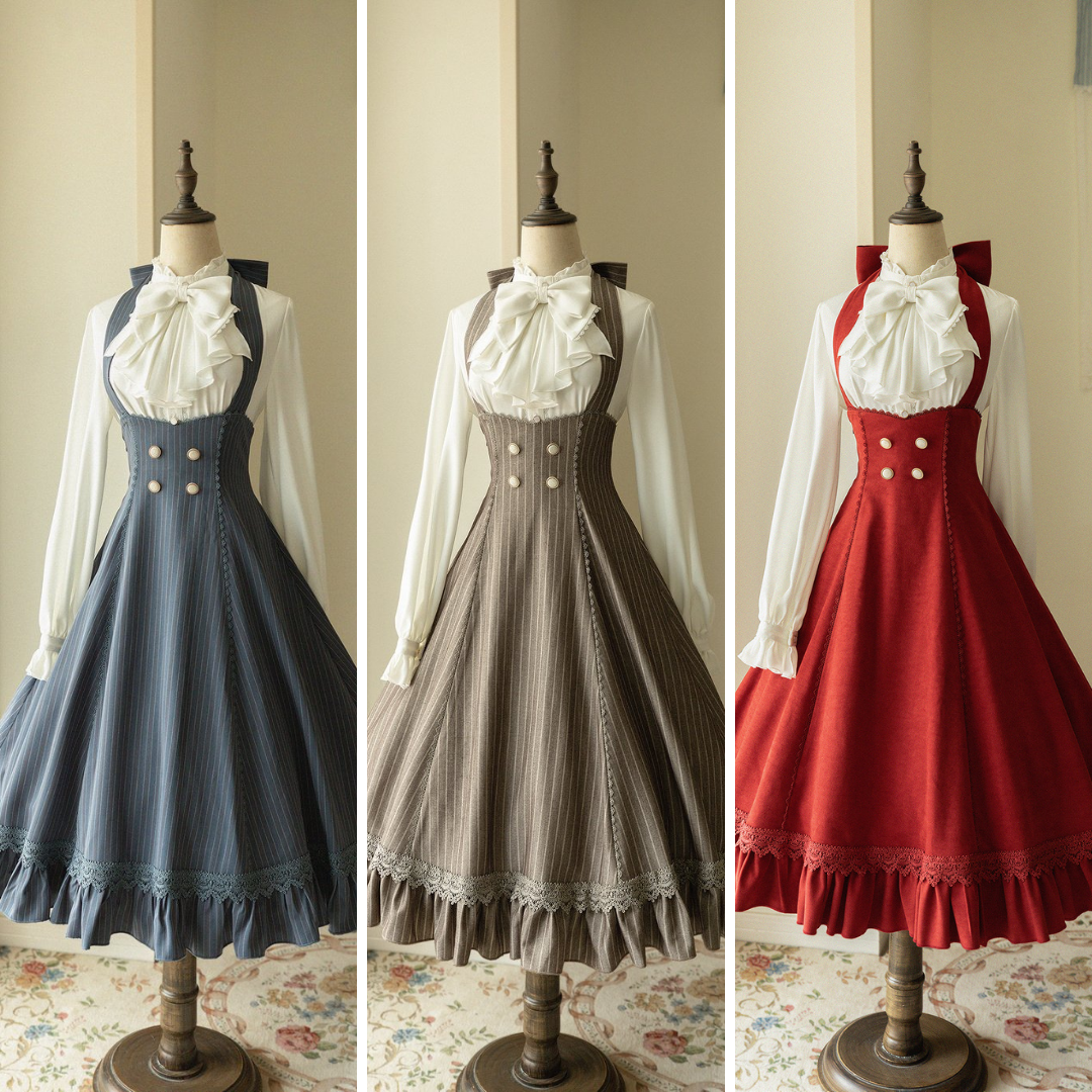 Triple ribbon jumper skirt and bolero with rib motif – ロリータ