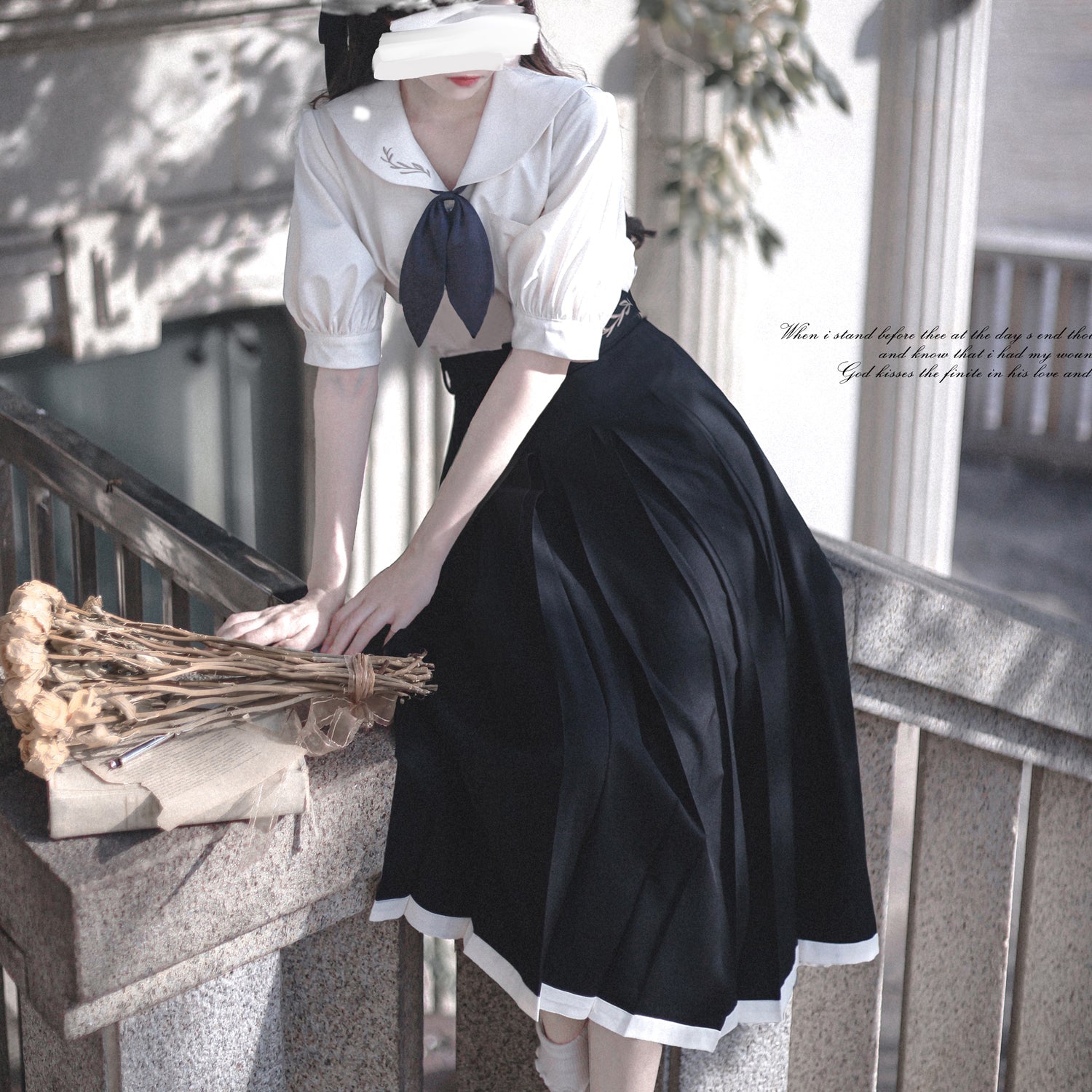 white-black lady's literary sailor blouse and pleated skirt – remulia
