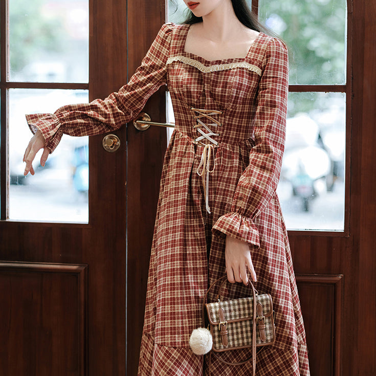 Dolly plaid lace-up retro dress remulia Dolly plaid lace-up retro dress remulia