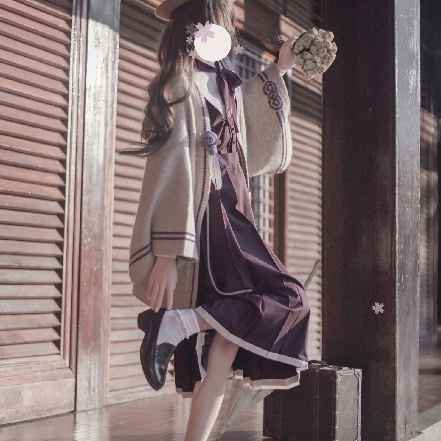 Dull purple court girl jumper skirt, blouse and cardigan（予約商品：30日以内に発送