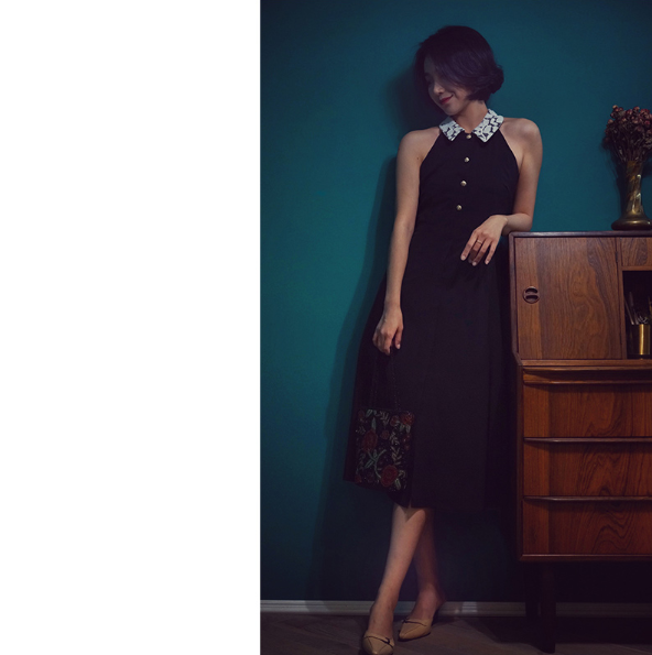 西洋淑女の刺繍襟クラシックワンピース