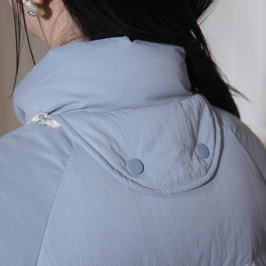 Blue gray, enveloping 90 white duck down jacket