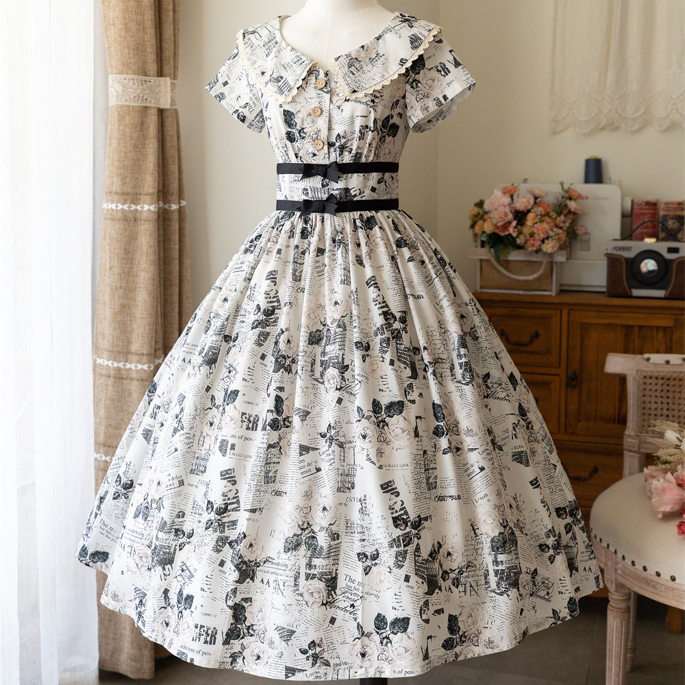 Western newspaper & white rose corset dress remulia Western newspaper & white rose corset dress remulia