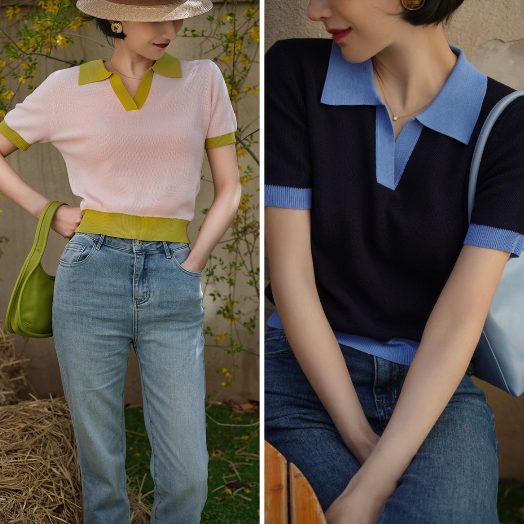 Early summer 2 tone polo knit tops – remulia