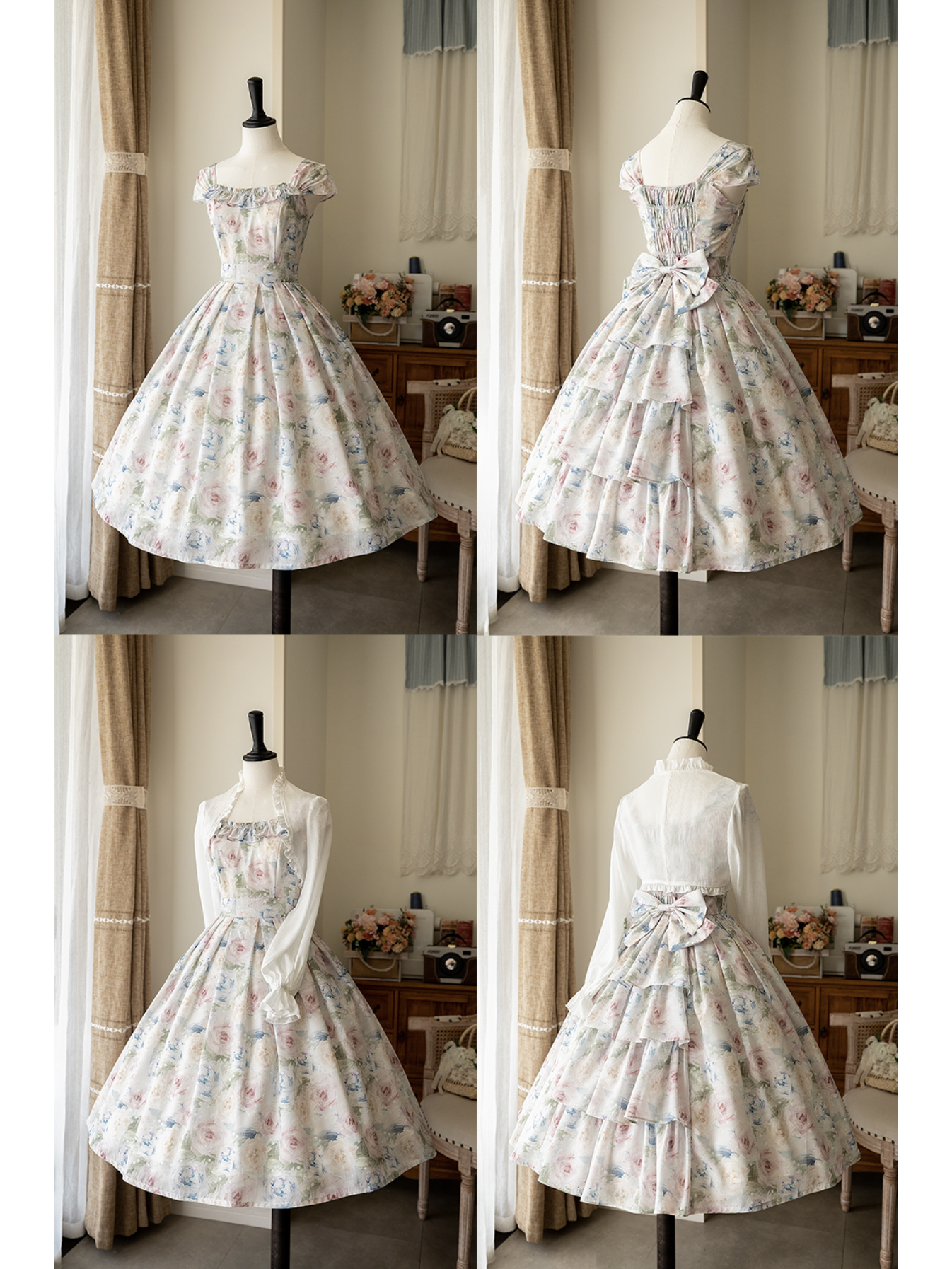 薔薇の油彩画ワンピースとボレロカーディガン