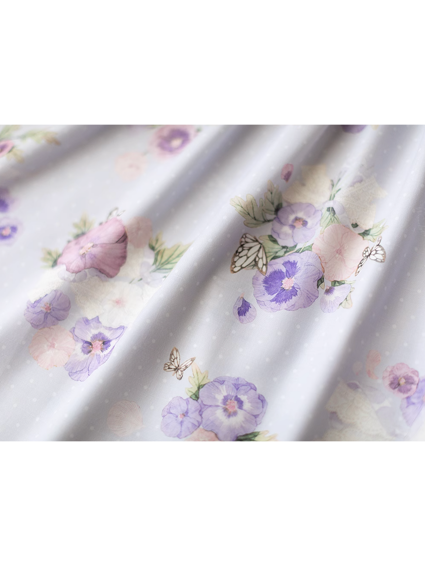 三色菫と蝶々の水彩画コルセットワンピース(ライトパープル)