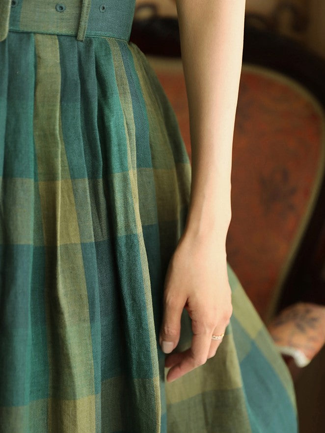 深緑格子縞のレトロアンブレラスカート