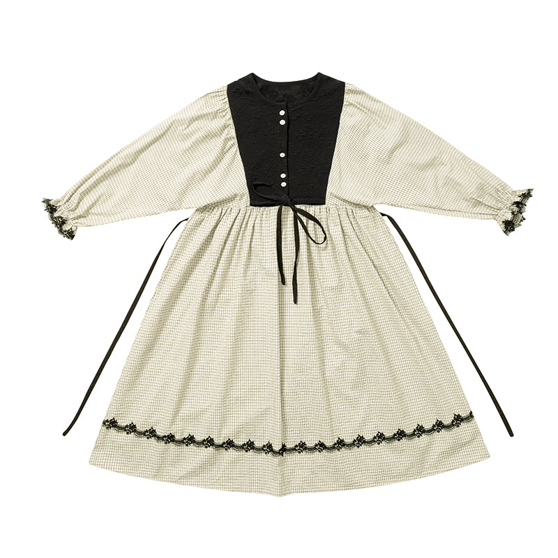 Japanese pattern dress lace up waist autumn skirt