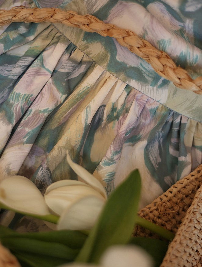 青磁の花模様ヘップバーンスカート