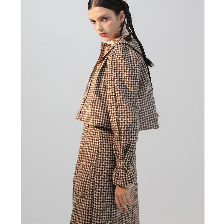千鳥格子縞リボンウールコートとスカート