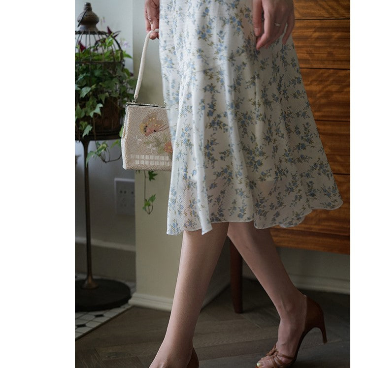 瑠璃雛菊と白雛菊のフィッシュテールワンピース