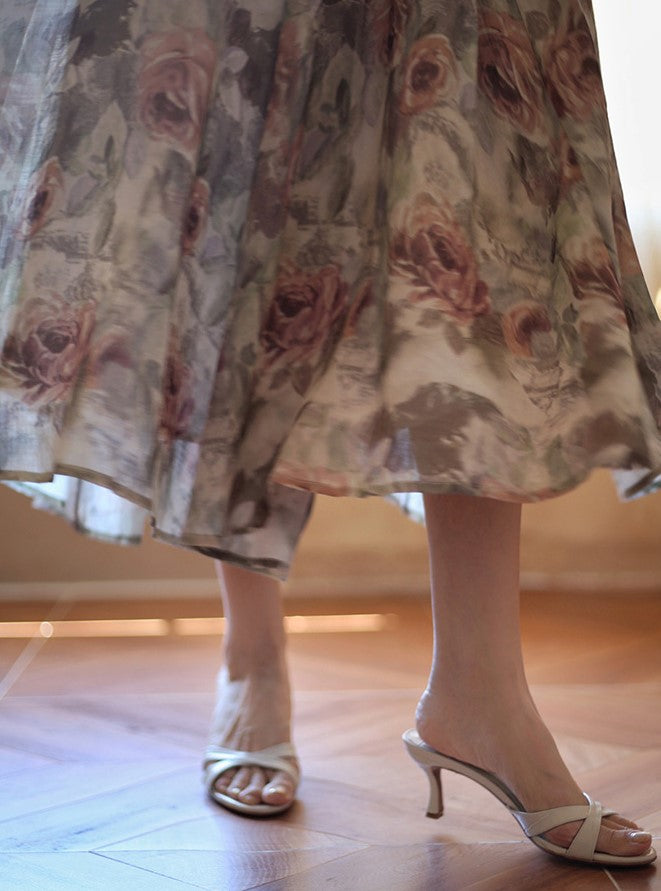 油絵絵画の薔薇模様レトロスカート