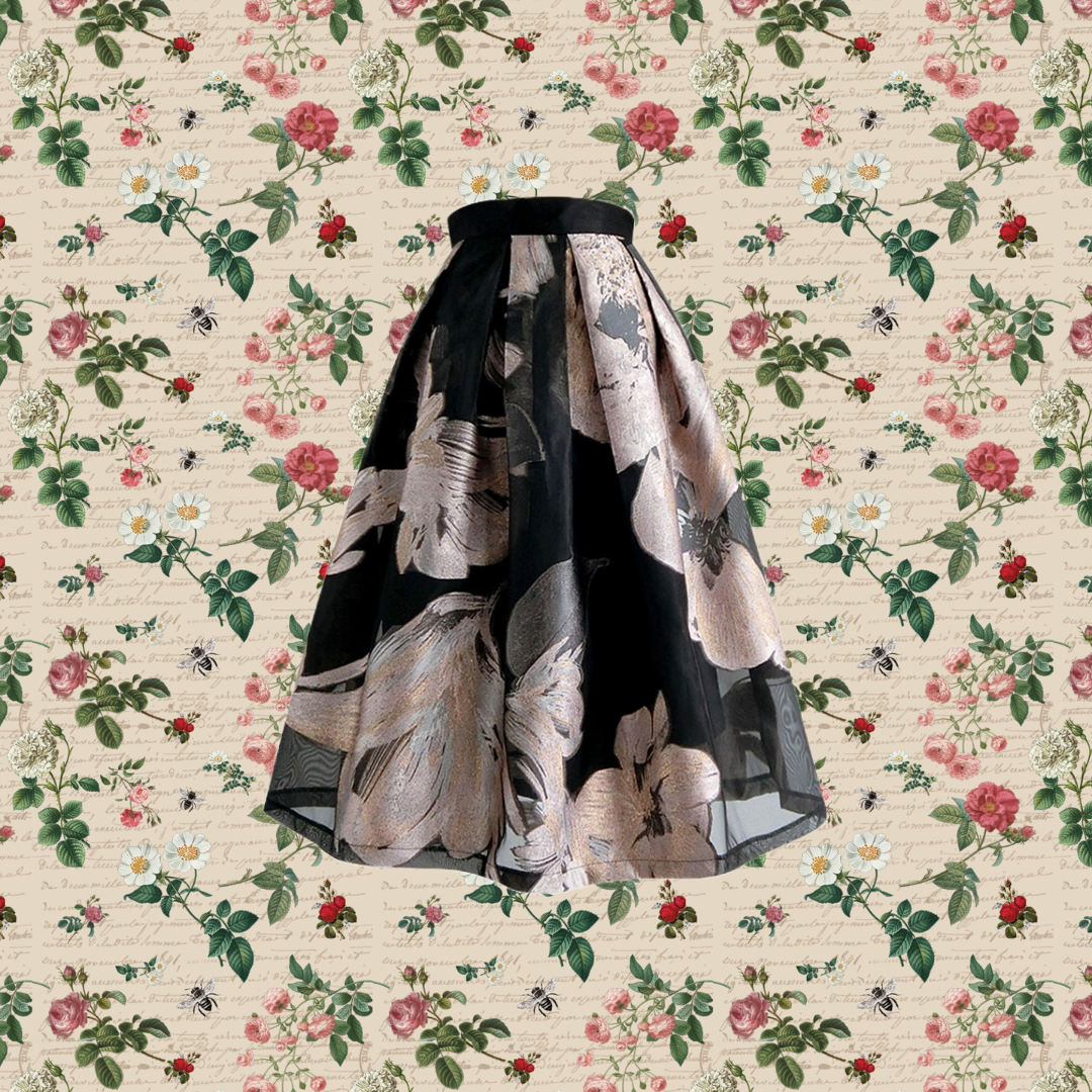 漆黒の墨彩画ヘップバーンスカート