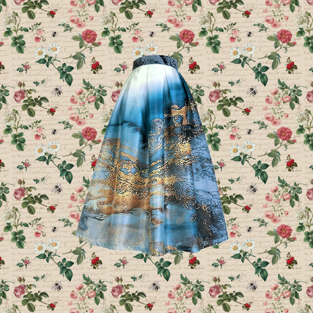 深藍の空の抽象画ヘップバーンスカート