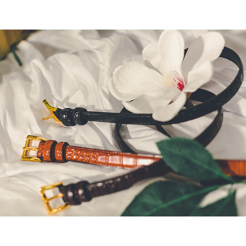 貴婦人の牛革クロコダイル柄ベルト