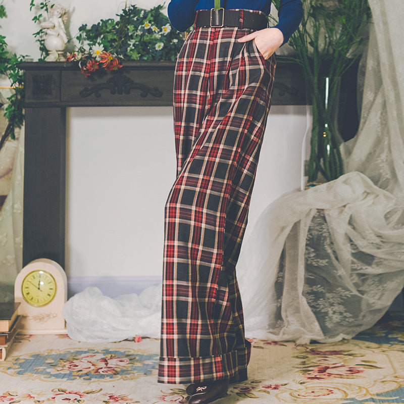 Plaid high waist wide flare pants – remulia - Main Image