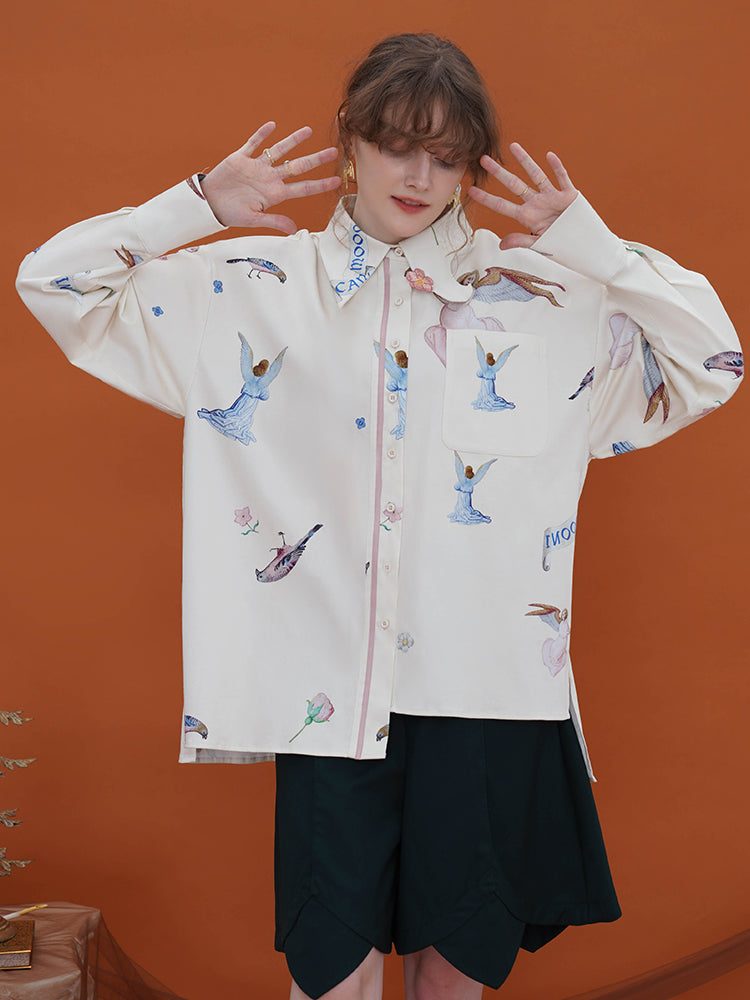 中世絵画の天使柄ブラウス