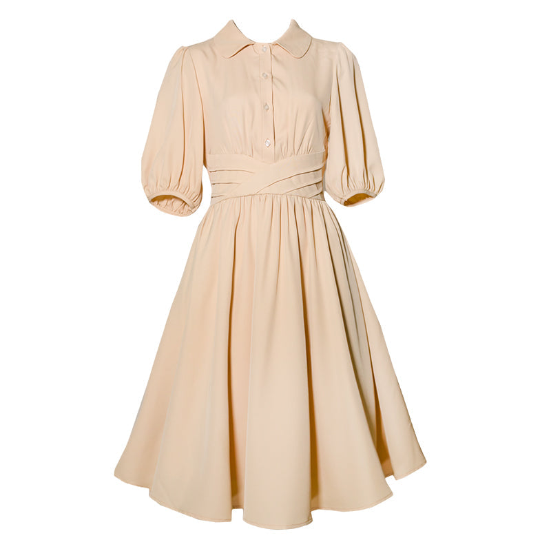 生成色のお嬢様のレトロワンピース