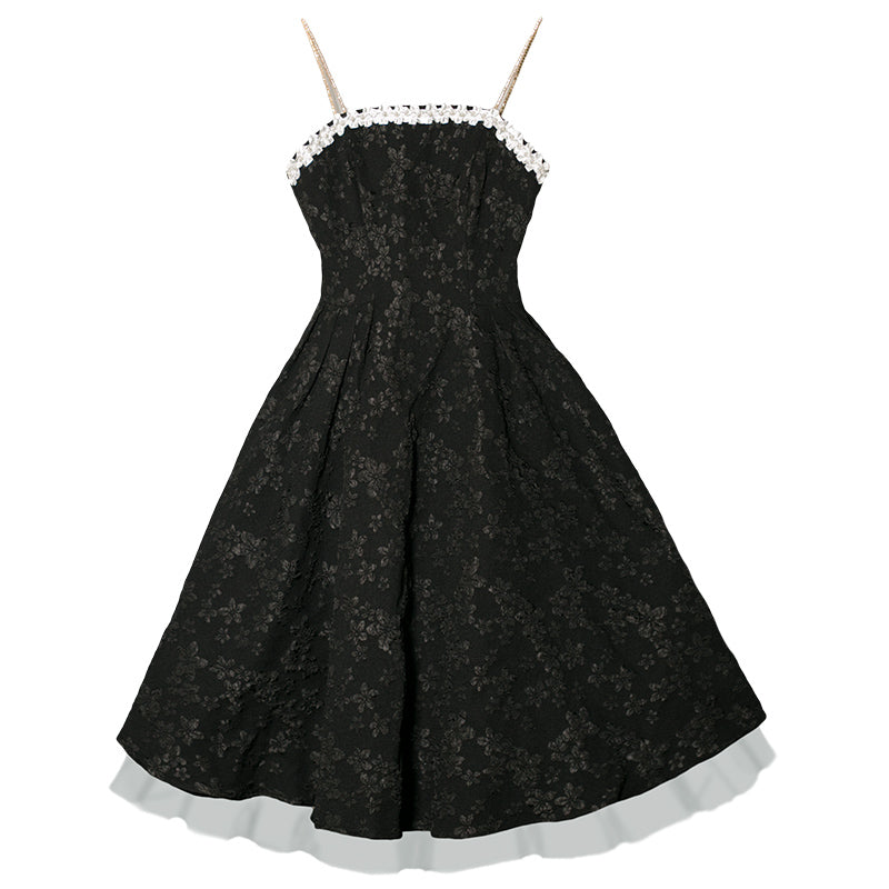 黒のお嬢様の花柄ジャガードワンピース